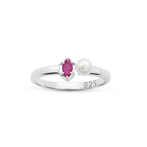 Anillo fino estilo Toi Et Moi con rubí y perla de agua dulce, 100% plata de ley 925 pura, minimalista, para uso diario de mujeres. - Product Image 2