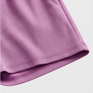 Women's 2 Piece Ribbed Short Sleeve T Shirt and Above Knee Shorts <b>Set</b> Solid Casual Spring Summer Wear - Product Image 6