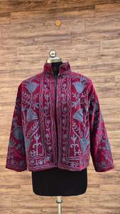 Handmade Suzani Embroidered Jacket Vintage Boho Ethnic Velvet <b>Coat</b> Floral Hand <b>Stitch</b> Women Quilted Winter Outerwear - Product Image 4