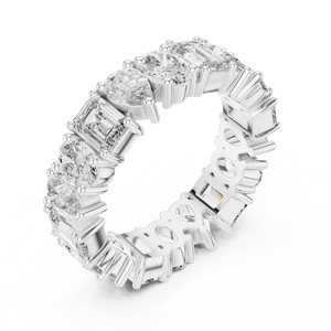 Anillo de Eternidad de Moissanita en Oro Blanco con Formas Mixtas y Engaste de Garras, Clásico Anillo de Boda para Mujer - Product Image 3