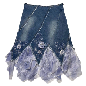 Luxury patchwork <b>denim</b> <b>skirt</b> high end garment Vietnam factory wholesale MOQ 50 pcs - Product Image 6