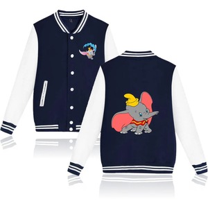 Chaqueta Varsity Ligera de Tela Delgada con Diseño de Parches Estampados de Dumbo, Color Azul Marino y Blanco, Manga Larga, 100% Algodón, Estilo Urbano para Invierno - Product Image 1