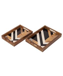 Ensemble de plateaux de service en bois géométriques modernes avec incrustation en résine, plateau rectangulaire de qualité supérieure pour le petit-déjeuner, organisateur décoratif pour table basse - Product Image 3