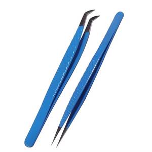 Pince à épiler de précision en acier inoxydable bleue à pointe lisse pour extensions de cils - Product Image 1