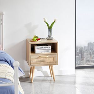 15.75 \ "moderno tavolino in legno massello in Rattan con presa di corrente porte USB comodino tavolino per soggiorno camera da letto - Product Image 2