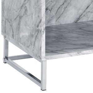 White Faux <b>Marble</b> and Chrome Accent <b>Console</b> <b>Table</b> with Printed Design - Product Image 6