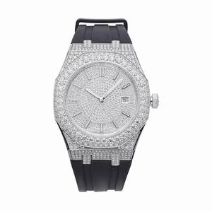 Reloj de Lujo para Hombre con Diamantes, Aleación de Acero Inoxidable, Correa de Moissanita, Movimiento de Cuarzo Analógico, Esfera de 41 mm, Números Romanos, Uso Diario - Product Image 1