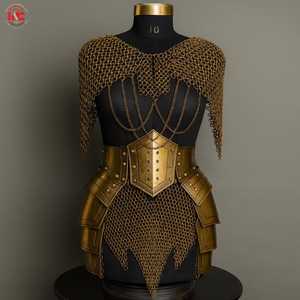 Ensemble d'armure en laiton plaqué or avec chaîne de mailles et épaulettes, style antique, protection complète de la poitrine pour collection et exposition - Product Image 2