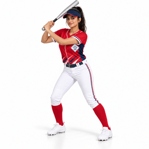 Uniformes de softball OEM pour femmes et filles avec maillots et pantalons assortis et graphiques d'équipe personnalisés, pantalons à boutons color block - Product Image 2