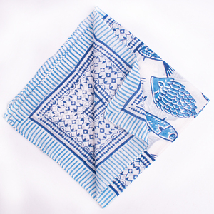 Organic Cotton <b>Square</b> <b>Scarf</b> Blue White Striped Pattern Casual Spring Summer Headwear 53x53cm Unisex Bandana Handkerchief - Product Image 4