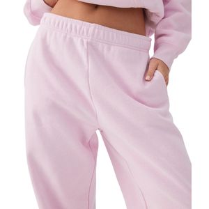 Pantalon de survêtement OEM en molleton de coton pour femme, taille haute, coupe décontractée, rose, avec logo personnalisé, vente en gros - Product Image 4