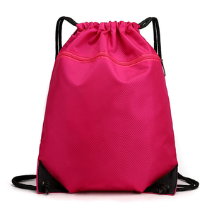 Drawstring Backpack Promotional <b>Bags</b> Black Polyester Zip Pocket Sport Gym Swim <b>Bag</b> with Pull <b>String</b> for Men and Women - Product Image 2