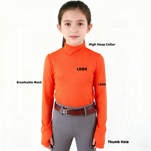 Camisa Ecuestre Formal para Niños, 100% Algodón, Transpirable, con Orificios para Pulgares, Ligera, Naranja, Cuello Redondo, para Montar a Caballo - Product Image 1