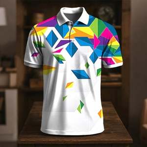 Chemise de golf à manches courtes pour homme, motif géométrique, imprimé par transfert thermique, respirante, coupe classique, jersey tricoté en polyester/coton - Product Image 4
