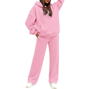 Ensemble de survêtement rose à capuche de qualité supérieure, manches longues, coupe ample, en coton, décontracté, pour jogging, sweats à capuche oversize unisexes - Product Image 5