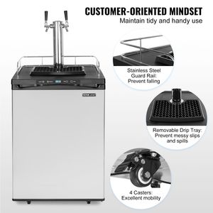 Dispensador de Cerveza de Grifo Doble, Kegerator de Tamaño Completo con Tanque de CO2 (Sin Gas), Bandeja Recolectora de Goteos, Riel de 23 Pulgadas - Product Image 6