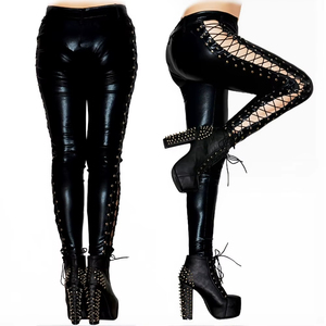 Pantalon gothique en dentelle pour femme, style punk rock, en simili cuir, pour soirée, bar, leggings sexy en cuir pour femme, tenue de soirée - Product Image 4