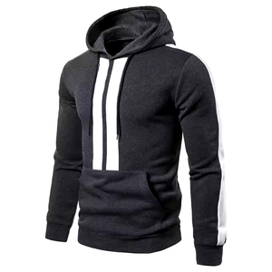 <b>Men's</b> Slim Fit Hooded <b>Sweatshirt</b> Solid Color Knitted Cotton Casual Wear With Pocket <b>White</b> Stripe Design - Product Image 2