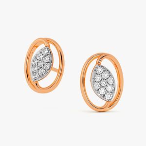 Boucles d'oreilles clous en or rose avec diamants de laboratoire ovales en forme de feuille - Product Image 2