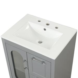 Mobile da Bagno in Legno Massello Grigio da 24 Pollici con Lavabo, Due Cassetti, Ripiano Regolabile e Design a Due Ante - Product Image 4