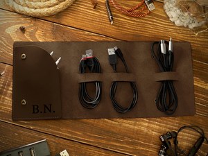 <b>Soft</b> Touch Leather Cable Organizer Flexible Cord Holder Earphone <b>Wire</b> Management Travel Tech Pouch Wholesale B2B LCO-0066 - Product Image 4