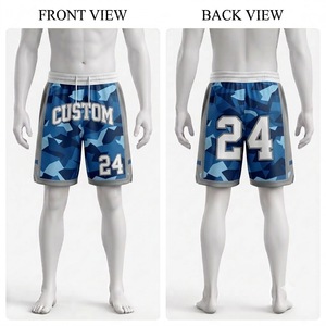 Shorts de basketball personnalisés pour hommes, bleu camouflage, impression par sublimation, séchage rapide, taille à cordon, shorts de sport décontractés - Product Image 1