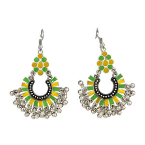 German Silver Lemon Green and Yellow Enamel Drop Hook Earrings - Product Image 2