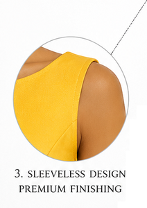 Vestido Midi Amarillo sin Mangas, Estilo Vintage, Plisado, de Algodón, con Cuello Joya, Elegante, para Fiestas de Verano/Invierno, para Mujer - Product Image 3