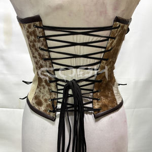 Corsé de Cuero Genuino con Pelo de Vaca, Lujoso, Estilo Western Vintage, Cincher de Cintura Marrón con Detalle de Cordones - Product Image 6