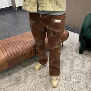 Pantalon de survêtement droit en coton noir délavé pour homme, taille élastique avec cordon de serrage, poches latérales, respirant, séchage rapide, automne - Product Image 2