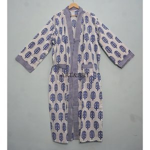 Kimono de Algodón Indio al Por Mayor a Bajo Precio, Fabricante de Kimonos de Algodón con Estampado a Mano, Kimono Largo de Diseñador para Mujer - Product Image 3