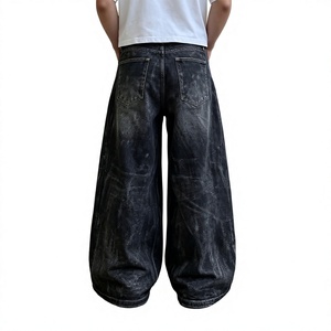Custom Washed <b>Men's</b> Jeans 100% Cotton Breathable <b>Loose</b> Fit Straight Leg Denim <b>Trousers</b> - Product Image 2