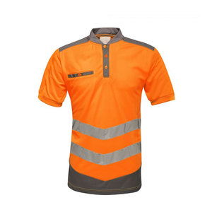 Men's <b>Orange</b> High Visibility Reflective Short Sleeve <b>Polo</b> Shirt with Silver Stripes and Solid Pattern - Product Image 1