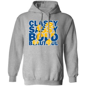 Sweat à capuche gris imprimé sérigraphié Sigma Gamma Rho bleu roi et or pour femme, pull à capuche de sororité grecque, vêtements de campus personnalisés - Product Image 1