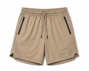 Shorts pour hommes en polyester respirant tricoté 120g avec taille élastique, poches zippées, taille haute, couleur unie, style décontracté et sportif - Product Image 1