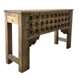 Table console en bois massif de style héritage avec deux tiroirs, finition métallique, table d'appoint pour petit espace, fabriquée à la main pour le salon - Product Image 3
