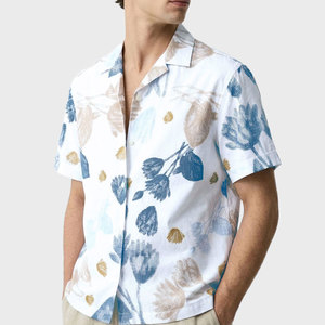 เสื้อเชิ้ตแขนสั้นลายดอกไม้สีขาวสำหรับผู้ชาย ทรงปกติ ผ้าฝ้าย 100% ระบายอากาศได้ดี - Product Image 3