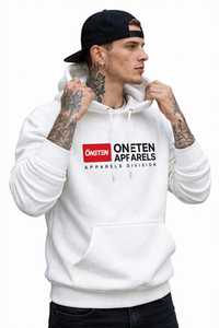 Men's <b>White</b> Hooded Pullover <b>Sweatshirt</b> 100% Cotton French Terry Regular Sleeve Solid Color Autumn Wear - Product Image 5