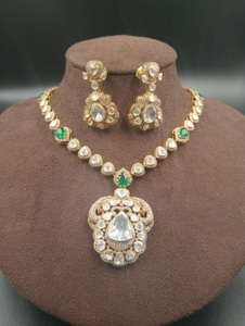 Amaira Jewels <b>Silver</b> Gold Plated <b>Necklace</b> Earring <b>Set</b> Pear Cut Polki Stone Floral Design Women's Wedding Jewelry Classic Style - Product Image 1