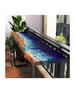 Mesa Consola Rectangular de Madera con Resina Epoxi Ola del Océano Pacific Horizon, Mueble Costero Hecho a Mano para Bar o Playa - Product Image 5