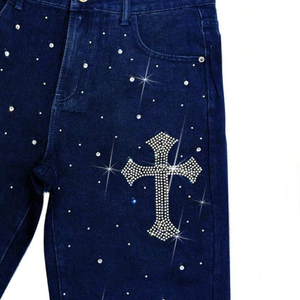 Pantalones Cortos de Mezclilla para Hombre, Estilo Vintage, con Cierre, Dobladillo sin Rematar, Tela de Algodón, con Pedrería - Product Image 6