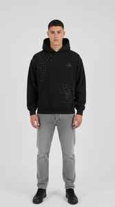 Sudadera con Capucha Elite Constellation Fragment – Felpa Negra Premium de Alto Gramaje, Diseño Asimétrico con Tachuelas Plateadas - Product Image 2