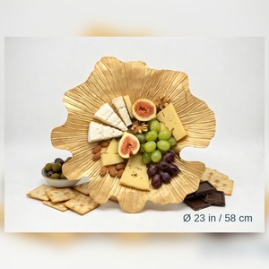 Bandeja de Servicio de Aluminio Contemporánea WB INC de 23 Pulgadas, Hecha a Mano, Chapada en Oro, con Diseño de Hoja de Loto, para Ramadán y Bodas - Product Image 5
