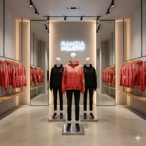 Sudadera con capucha para hombre RANZIA, estilo vintage, con cremallera, lavado ácido, de peso pesado, con efecto desgastado, corte y costura, con pedrería, de la fábrica Ranzia Industry. - Product Image 2