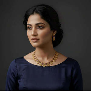Kasumala Kemp Lakshmi Gold Plated Copper <b>Necklace</b> Set with <b>Ruby</b> and Diamond Designer Fashion Jewelry - Product Image 1