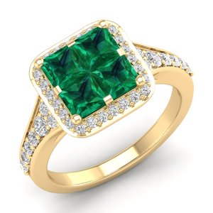 Bague REYES personnalisée en or massif 14 carats avec émeraude taille princesse de 1,56 carat et moissanite, prix direct usine, bijoux fins - Product Image 5