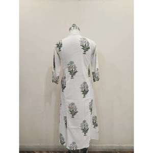 Robe longue en coton imprimé pour femme, manches 3/4, robe d'été bleue à fleurs, coupe ample, style bohème, fournisseur - Product Image 4