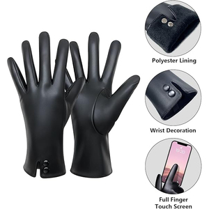 Womens Fashion <b>Long</b> Leather Evening <b>Gloves</b> With Rhinestone Detail And Cashmere Lining For Winter Galas - Product Image 3