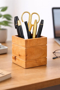 Porte-stylos et porte-crayons en bois pour bureau, boîte organisatrice de table, pot à pinceaux par blossom craft india - Product Image 6