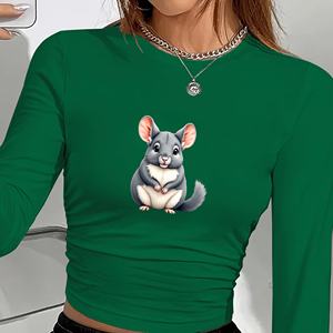 Camisa de ilustración de Chinchilla de manga larga a la moda para mujer estilo Y2K con estampado de tela de punto - Product Image 3